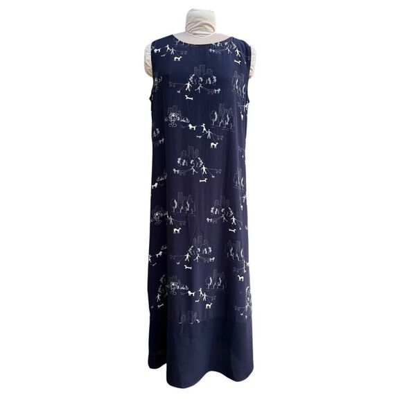 Vintage Maxi Dress by C.M. Shapes Navy Blue Dog Walkers Design Sz. L - Picture 1 of 8